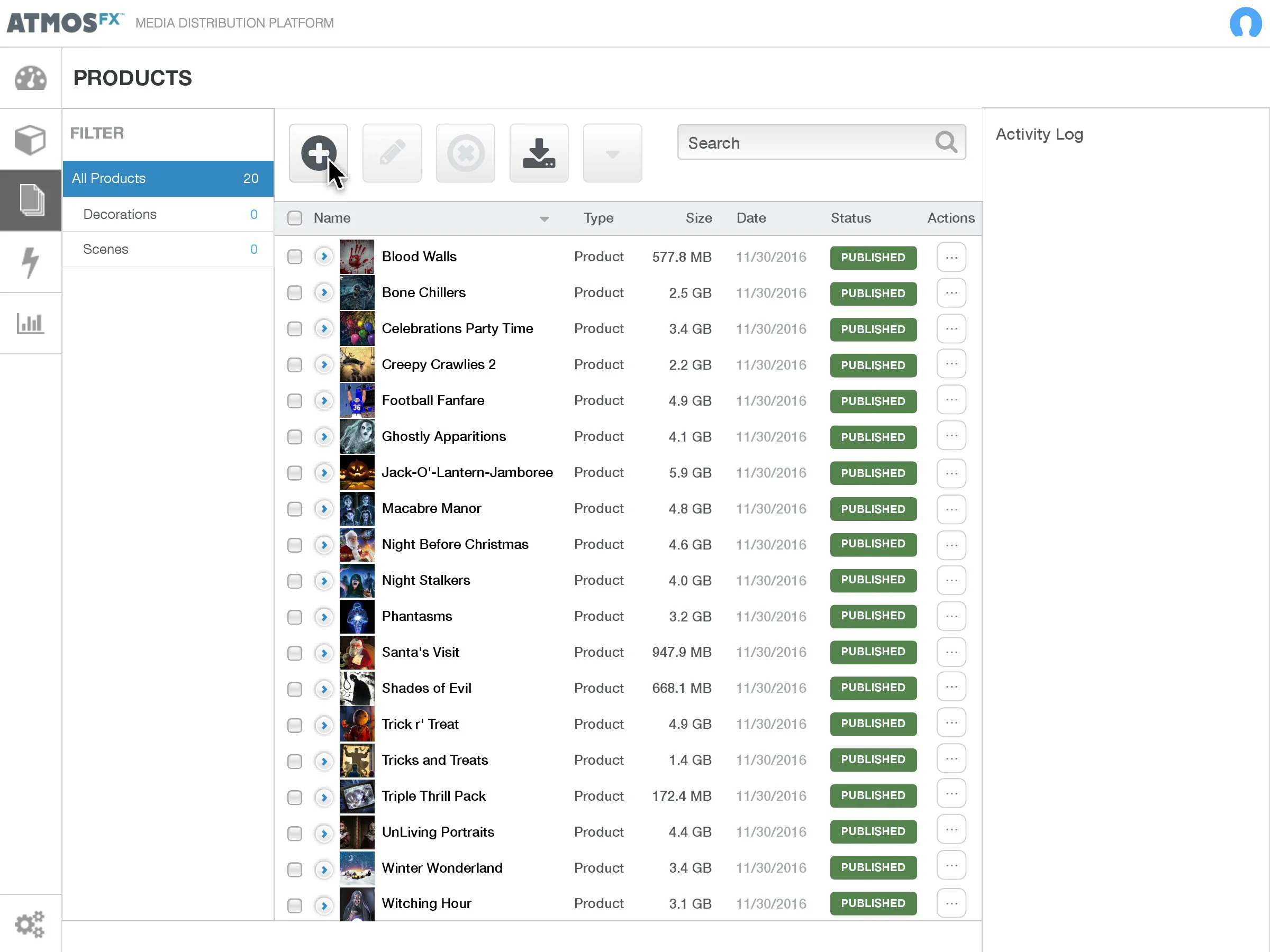 AtmosFX Media Distribution Platform late-stage delivery wireframe. 99