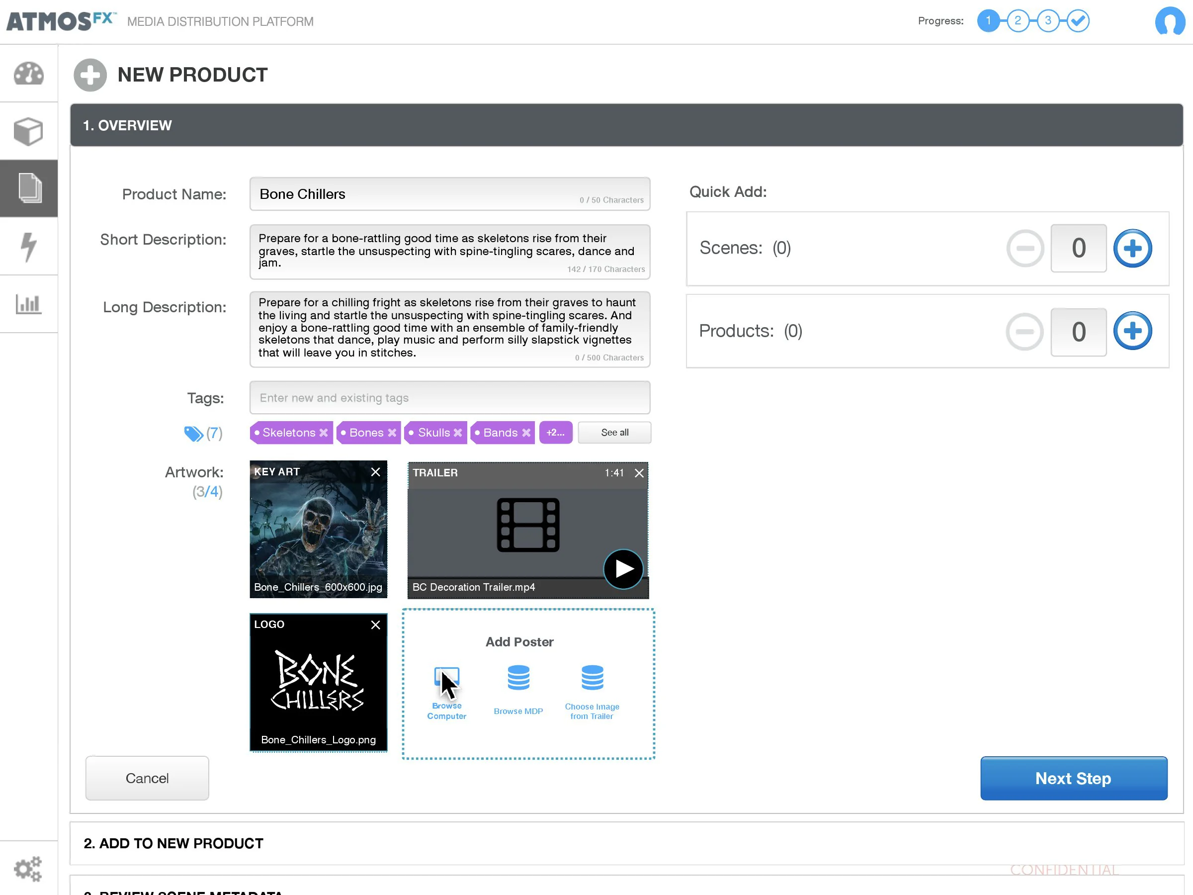 AtmosFX Media Distribution Platform configuration wireframe showing a later step. 20