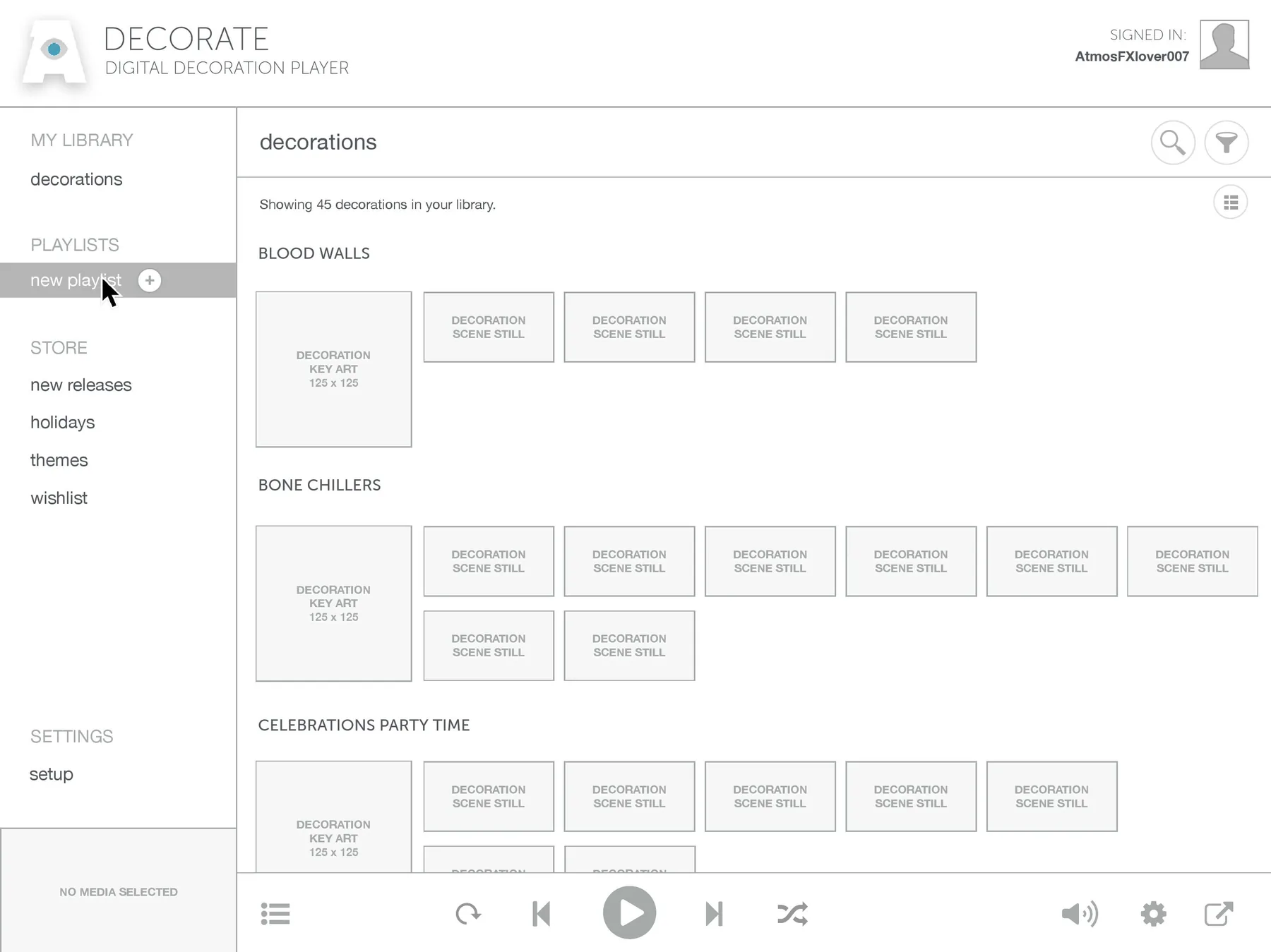AtmosFX Media Player playlist creation exploration frame. 31