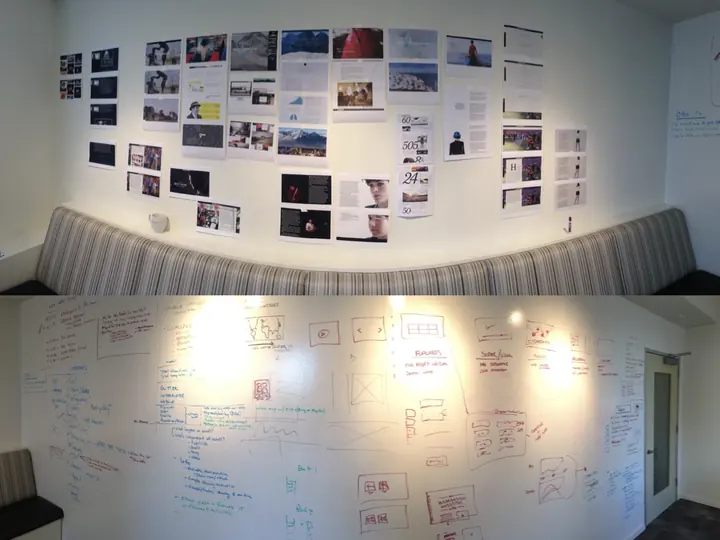 Research wall documenting early content and interaction ideas. 02