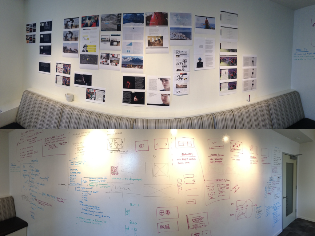 Research wall documenting early content and interaction ideas. 02