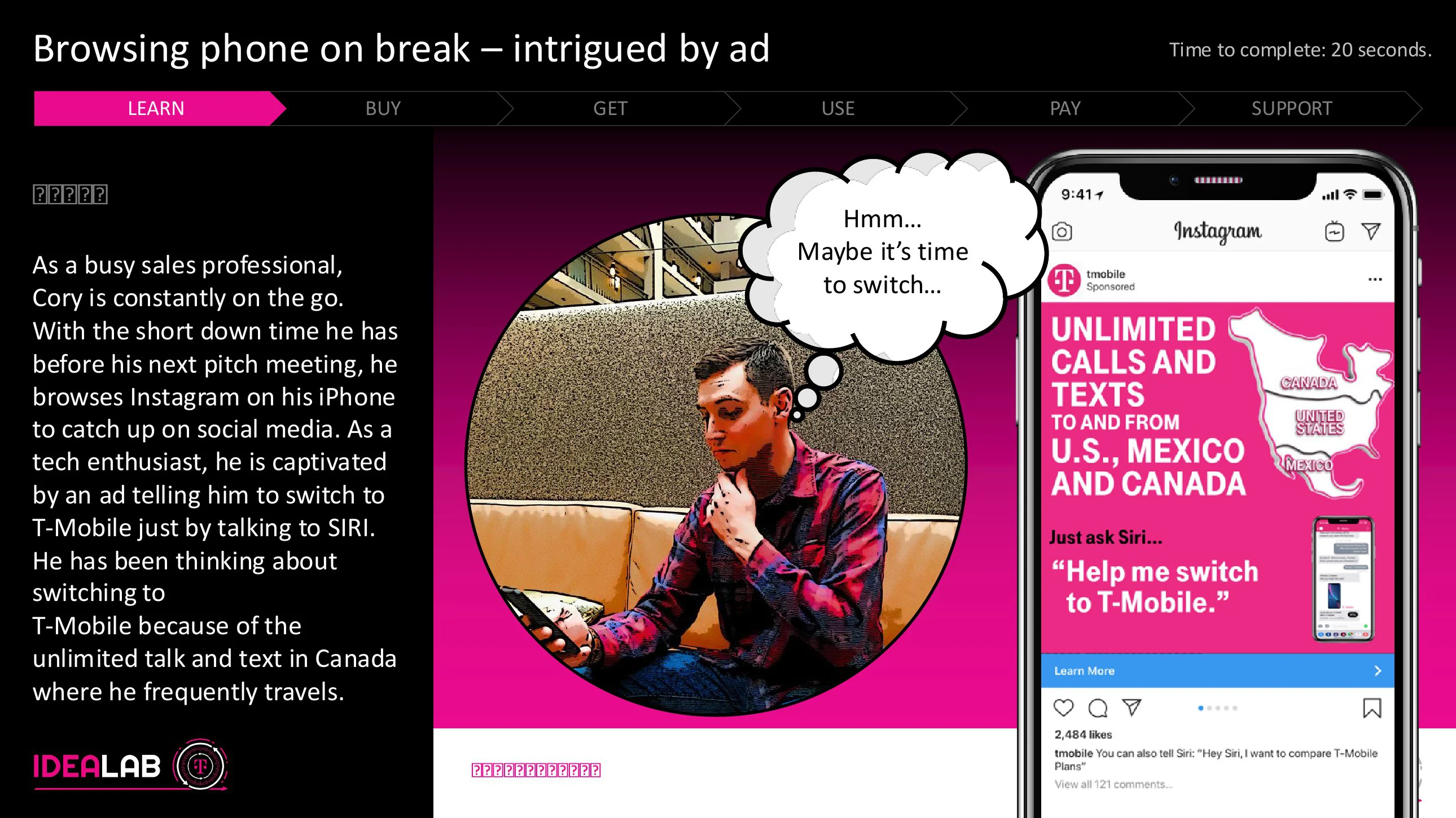 SAMSE storyboard: a customer discovers a Siri-assisted switch-to-T-Mobile concept. 02